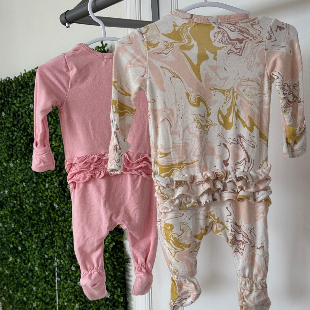 Angel Dear Pink & Cream Marble Ruffle Footed One-Piece